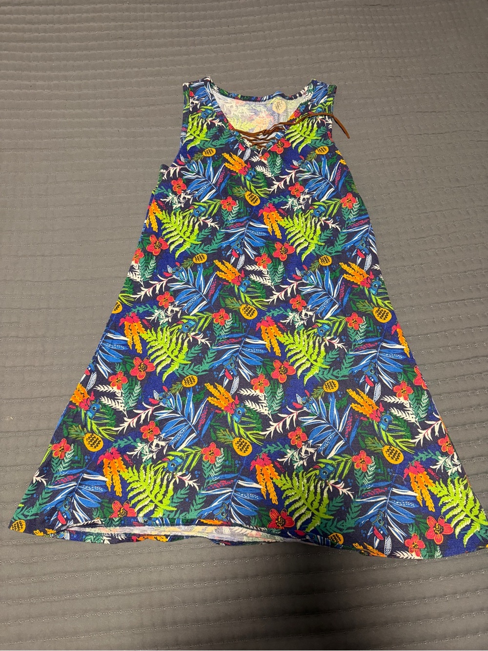 Disney Tropical Mini Dress in Blue with Multicolor Floral and Stitch Print